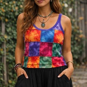 Kathmandu Tie-Dye Patchwork Tank Top - Purple Trim